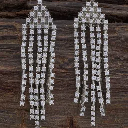 Kushal's Fashion Jewellery Rhodium-Plated Triangular Shaped Cubic Zirconia Drop Earrings image 1