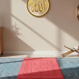 KhwajaDarbar Red Self Design Janamaz Prayer Rug-picture-30