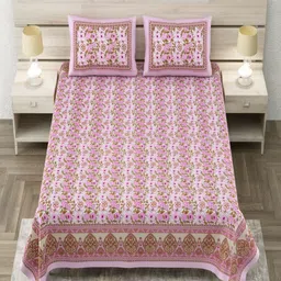 Aapno Rajasthan Pink & Pink Floral 144 TC King Bedsheet with 2 Pillow Covers-image-58