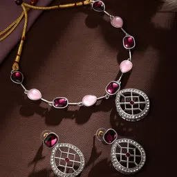 ASMITTA JEWELLERY Sliver-Plated Stone-Studded Jewellery Set image 1