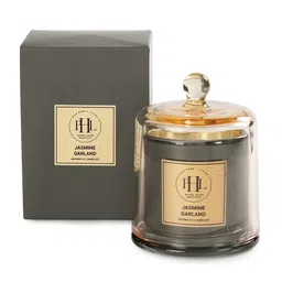 Pure Home and Living White & Grey Jasmine Garland Scented Jar Candlewith Cloche image 4