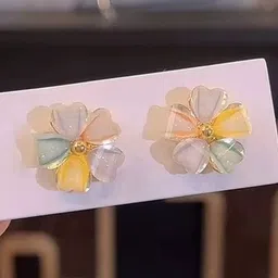 Tiso Korean Crystals & Beads Studded Floral Shaped Studs image 2