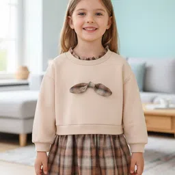 YK Girls Checked Round Neck Drop-Waist Mini Dress-picture-44