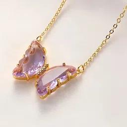 TheVineGirl Single Layered Crystal Studded Butterfly Shaped Minimal Necklace image 3