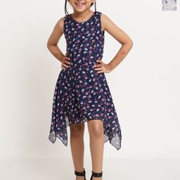 Creative Kids Floral Print Georgette Fit & Flare Dress-picture-1