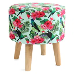NACIA Green & Pink Floral Printed Ottoman Pouffes Stool image 5