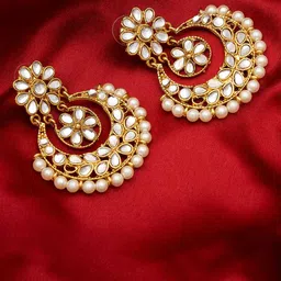 Anouk Gold-Plated Kundan Studded & Pearls Beaded Crescent Shaped Chandbalis-picture-17