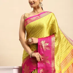 VILLAGIUS Geometric Woven Design Zari Silk Cotton Saree-image-83