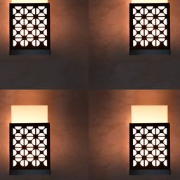 Gojeeva Black 4 Pieces Textured Contemporary Rectangle Shaped Wooden Wall Lamp-picture-0
