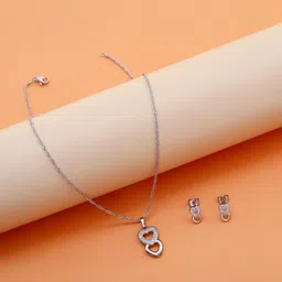 Archies Women Silver Alloy Artificial Stones Twin Hearts Pendant With Earring Set-picture-37