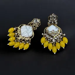 cosfic Gold-Plated Kundan Chandbali Dangler Earrings image 4