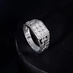 GIVA 925 Silver Rhodium Plated Cubic Zirconia Studded Matrix Cross Finger Ring For Him-picture-45
