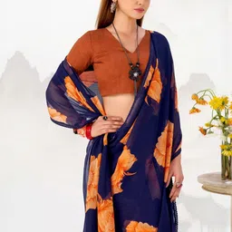 LOOKNBOOK ART Floral Printed Lace Border Chiffon Saree With Blouse Piece image 3