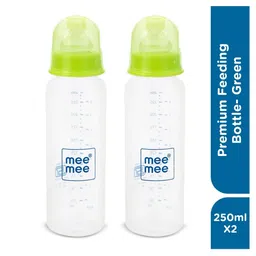 MeeMee Infants 2Pcs Green& Transparent Printed Anti-Colic Glass Feeding Bottles-250ml Each-picture-29