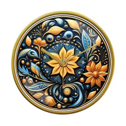 RANDOM Gold Toned & Blue Printed Contemporary Analogue Round Wall Clock image 1