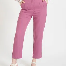 AMSWAN Women Smart Skinny Fit High-Rise Pleated Trousers-picture-18