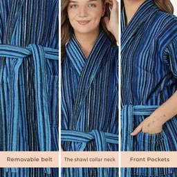 RANGOLI Striped Pure Cotton 420 GSM Bath Robe With Front Pockets image 5