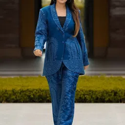 HOUSE OF KIRNA'S WITH LOGO OF HOK Self-Design Coat & Trouser Co-Ords image 1