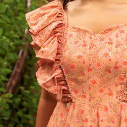 Pomcha Women Floral Printed Ruffled Fit & Flare Midi Dress image 3