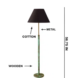 Devansh Black & Green Wooden & Cotton Frustum Shaped Floor Lamp image 4