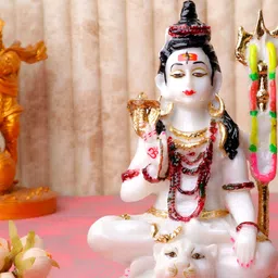 GW CREATIONS White & Gold-Toned Lord Shiv ji Marble Religious Idol Showpiece-image-64