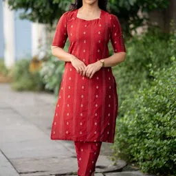 HAY Ethnic Motifs Woven Design Square Neck Cotton Silk Straight Kurta With Trouser-picture-37
