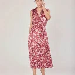 Urban Sundari Women Floral Print Satin A-Line Midi Dress-picture-24
