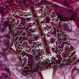 SAINOOR Floral Embroidered Organza Semi-Stitched Dress Material-image-91