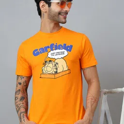 Free Authority Men Garfield Graphic Printed Round Neck Pure Cotton T-shirt-image-81
