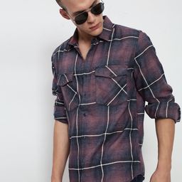 SHOWOFF Comfort Tartan Checked Spread Collar Regular Fit Casual Shirt-picture-28