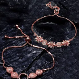 ZENEME Women 2 Brass American Diamond Rose Gold-Plated Charm Bracelet-picture-20