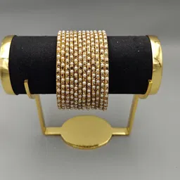 Navika Fancy Glass Bangles Set of 12 Gold Toned Beaded Bangles-picture-16