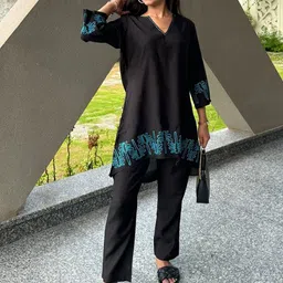 Blooming Tales Embroidered V-Neck Top & TrousersCo-OrdsSet image 1