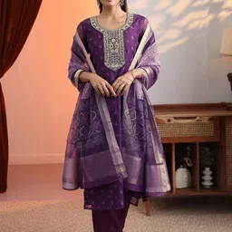 Libas Women Woven Design Embroidered Kurta with Trousers & Dupatta-picture-37