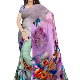 SHIVAM FABRICS Floral Poly Georgette Saree-picture-21
