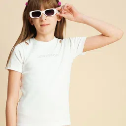 Vero Moda Girls Typography Printed Extended Sleeves Pockets T-shirt-picture-54