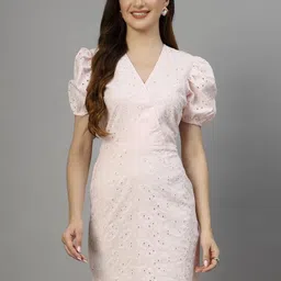 SMERA MART Embroidered Puff Sleeve Bodycon Mini Dress-image-26