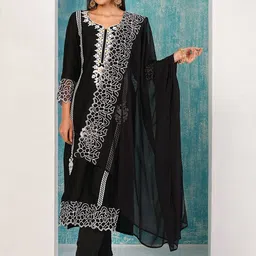 Moda Rapido Women Ethnic Motifs Embroidered Regular Thread Work Kurta with Trousers & With Dupatta image 4