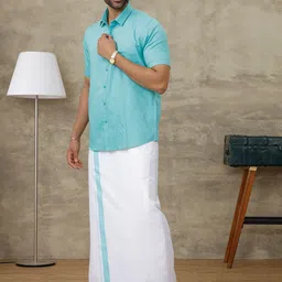 Ramraj Men Shirt & Border Dhoti Set image 5