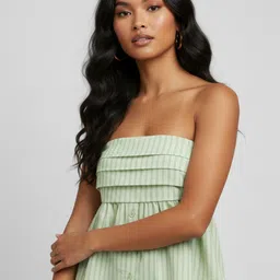 glitchez Striped Ruffles Pure Cotton Strapless Peplum Top-picture-24