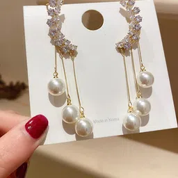 Vembley Gold-Plated Alloy Cubic Zirconia Drop Earrings image 2