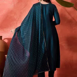 Sangria Floral Yoke Design Sequinned Chinon Silk Anarkali Kurta With Trousers And Dupatta image 2