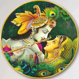 Myntra Elegant Homes Green MDF Round Radha Krishna Paintings Wall Art-20 Inch-picture-10