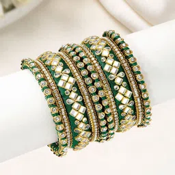Peora Set Of 10 Gold-Plated Kundan Studded Chuda Bangles-image-46
