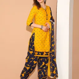 KALINI Floral Printed Sweetheart Neck Kurta With Salwar & Dupatta image 3
