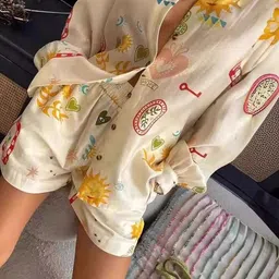 LULU & SKY Printed Shirt Collar Shirt With Shorts Co-Ords image 4