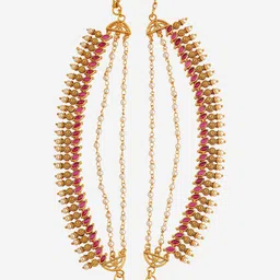 Kushal's Fashion Jewellery Gold-Plated Stone Studded & Beaded Ear Matil image 2