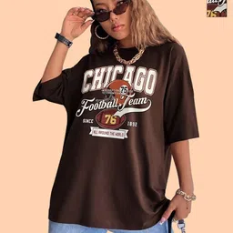 Dreambe Women Typography 2 Printed V-Neck Extended Sleeves Applique T-shirt-image-77