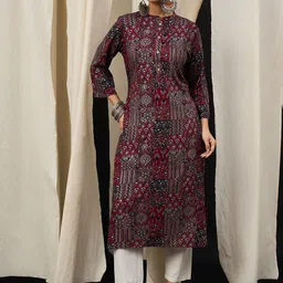 Anouk Floral Printed Mandarin Collar Straight Kurta-image-59