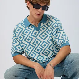 The Souled Store Oversized Geometric Printed Polo Collar Pure Cotton T-Shirt image 3